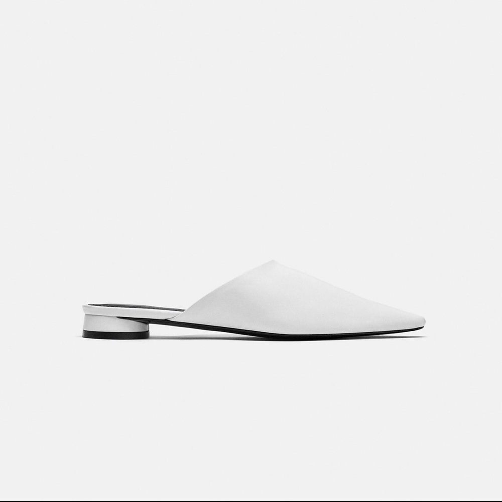 Zara white leather mule slippers 37